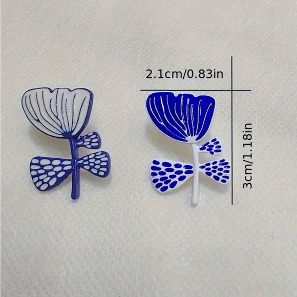 Blue & White Floral Earrings - Picture 3 of 3